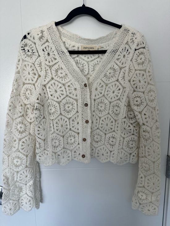 Cherry Paris Sweaters - Cherry Paris Cotton Crochet Cardigan | Boho Festival Cottagecore